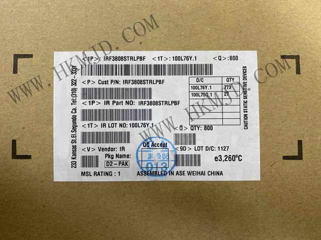 晶体管 IRF3808STRLPBF MOSFET N-CH 75V 106A D2PAK
