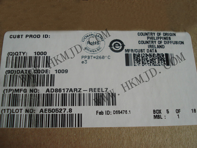 AD CMOS放大器 AD8617ARZ AD8617ARZ-REEL7 AD8617 双路 满摆幅 8-SOIC