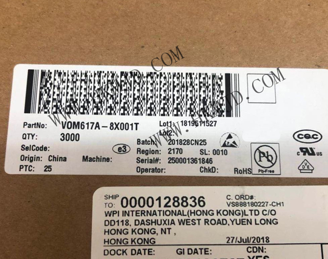 晶体管输出光电耦合器 VOM617A-8X001T 3750Vrms 1 通道 4-SOP