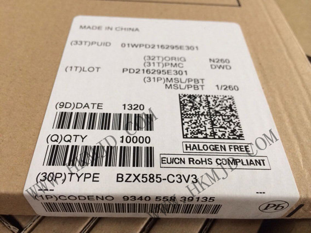 单齐纳二极管 BZX585-C3V3 3.3 V 300 mW ±5% 表面贴装型 SOD-523