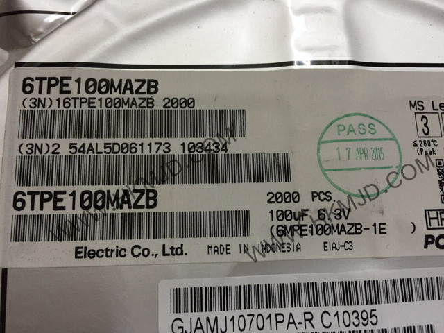 供应松下电容器 6TPE100MAZB/6TPE220MAZB 100µF 模制 聚合物钽电容器