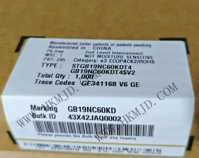 意法半导体功率晶体管_STGB19NC60KDT4_短路保护IGBT 20 A、600 V