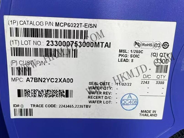 放大器 IC MCP6022T-E/SN 轨至轨输入/输出，10 MHz 运算放大器