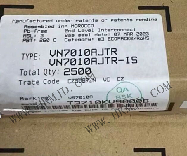 供应 VN7010AJTR (ST) 用于汽车应用的单通道高压侧驱动器