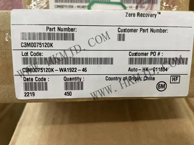 现货供应 Wolfspeed C3M0075120K 1200V SiC MOSFET，75mΩ 低导通电阻